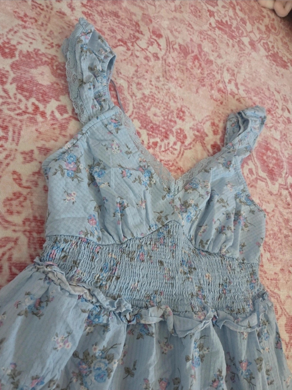 Light Blue Floral Ruffle Sundress - Picture 2 of 7